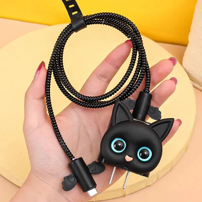 Charger Cable Protector For Iphone 15 14 13 12 18W 20W Original Charger Protection Cover Black Cat Data Line Winder Protective