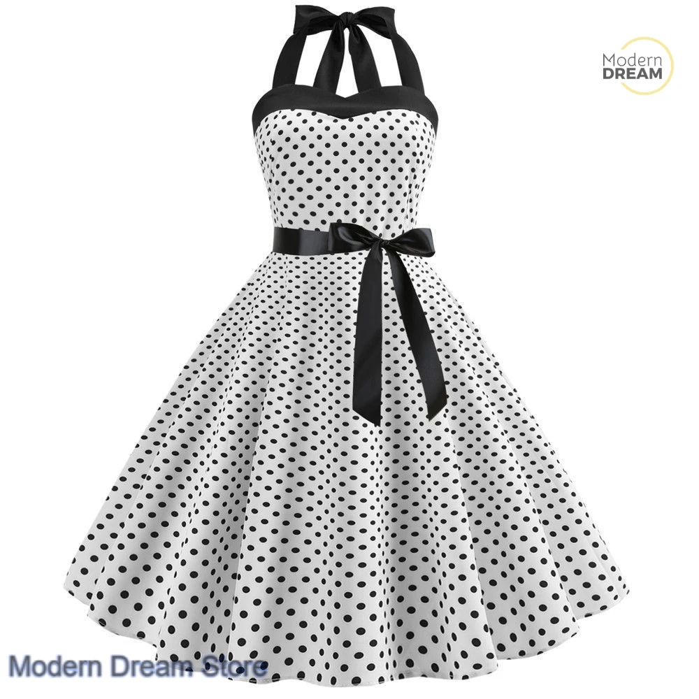 

American retro polka-dot dress women's summer new fashion suspender big swing skirt white backless trend women's dopamine skirt