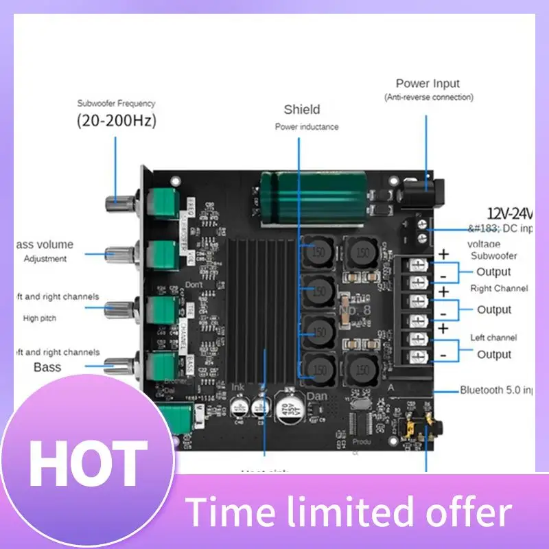 

ZK-TB21 Bluetooth 5.0 Subwoofer Digital Amplifier Board TPA3116D2 50Wx2+100W 2.1 Channel Power Audio Stereo Bass AMP Replacement