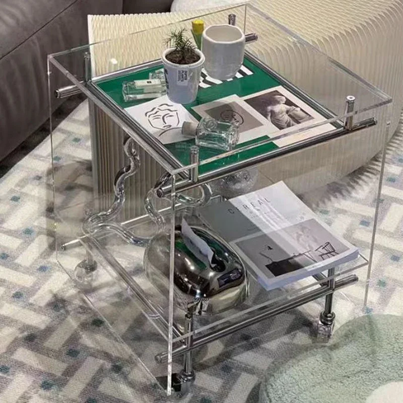 Acrylic Tea Table Square Mobile Modern Hall Coffee Table Organizer Living Room Decor Bedroom Side Tables Nordic Home Furniture