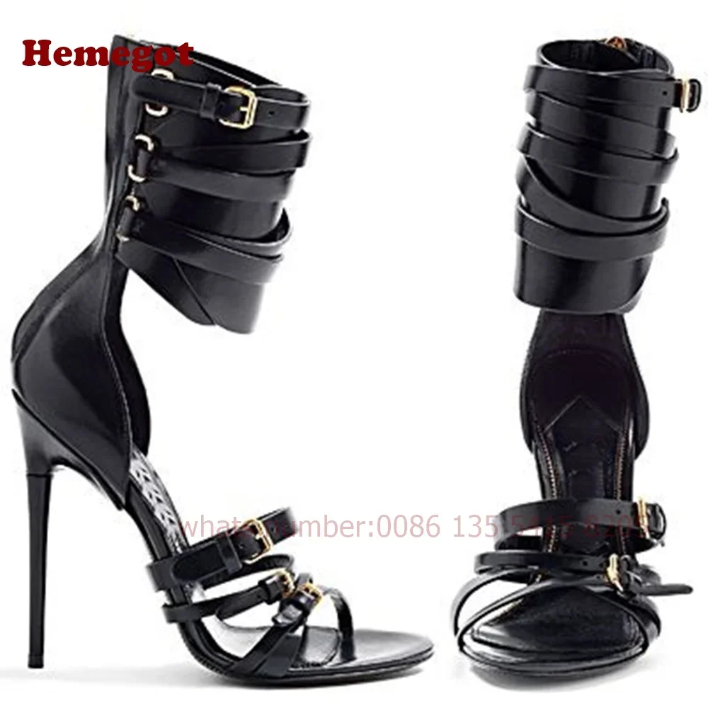 Women\'s Crocodie Gladiator Sandals Belt Buckle Stiletto Sexy High Heels Sandals Open Toe Black Sexy Shoes Solid Luxury Shoes