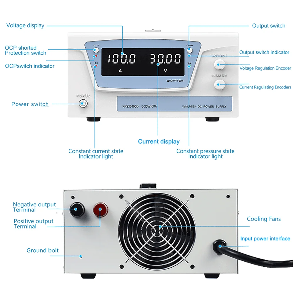 Wanptek Regulator napięcia DC wysokiej mocy 30V 100A 3000W zasilacz biurkowy Aging zasilacz 60V 50A