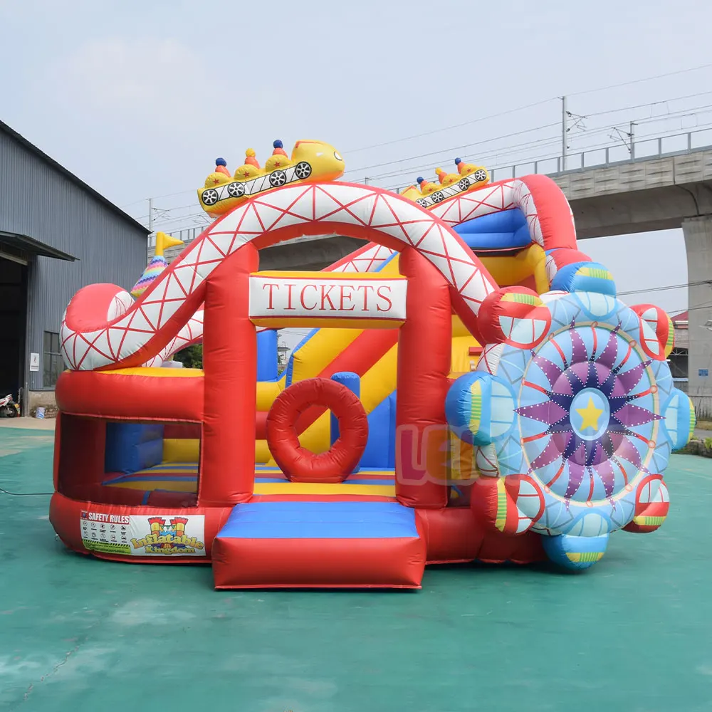 Commercial Inflatable Roller Coaster Bounce House Combo, Ferris Wheel Inflatable Bouncy Castle With Slide for Kids Party Rental