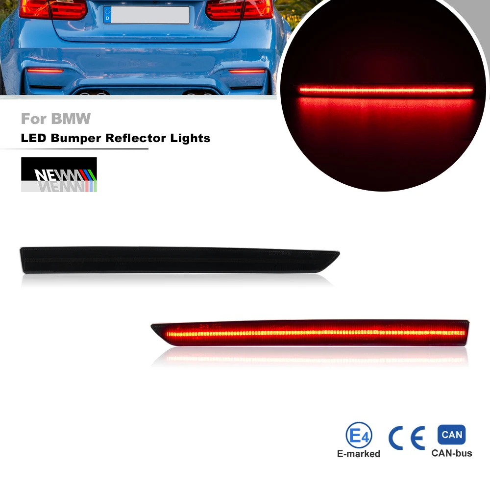 Smoked Rear Bumper Reflectors For BMW 3Series F80 2014-2018 4Series F82 F83 M4 2014-2020 LED Tail Brake Signal Warning Lights