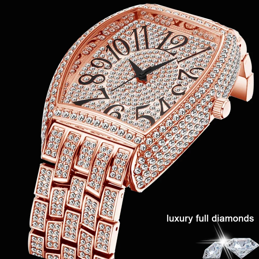 Dropshipping 2021 Full Diamond Watch for Men Hip Hop Iced Out Women Watches Rose Gold Quartz Mens Wristwatches Relogio Masculino