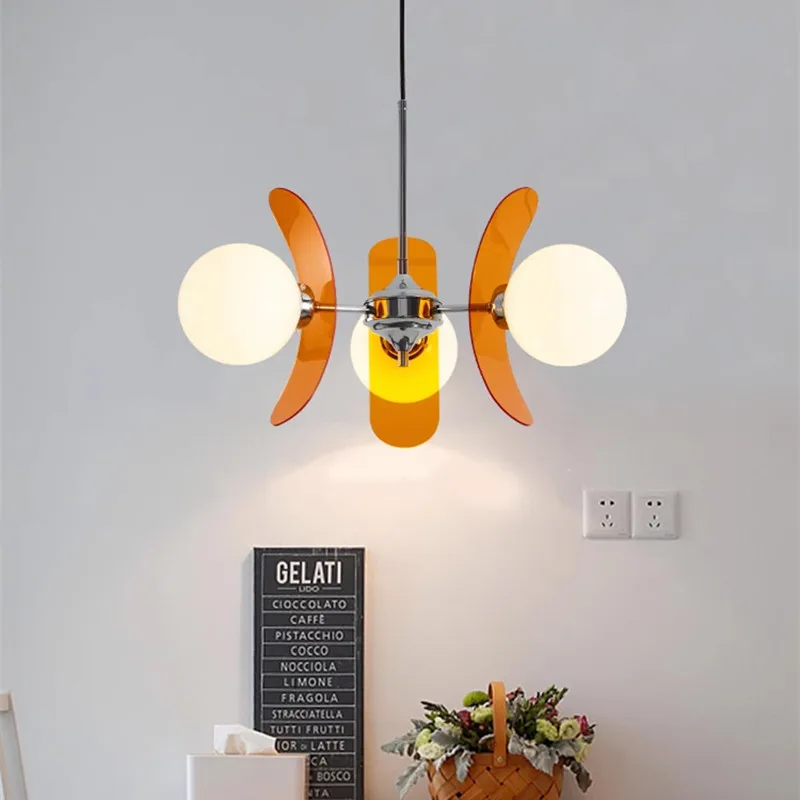 Tayla Indoor Chandelier Retro Bauhaus Pendant lamp for Living Room Restaurant Bedroom hotel Glass ball orange Pendant light