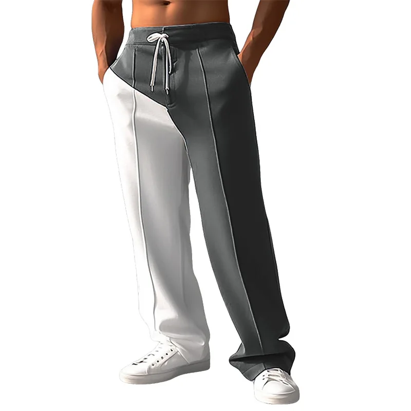 Мужские спортивные брюки свободного покроя с цветными блоками на шнурке, повседневные прямые брюки уличной моды