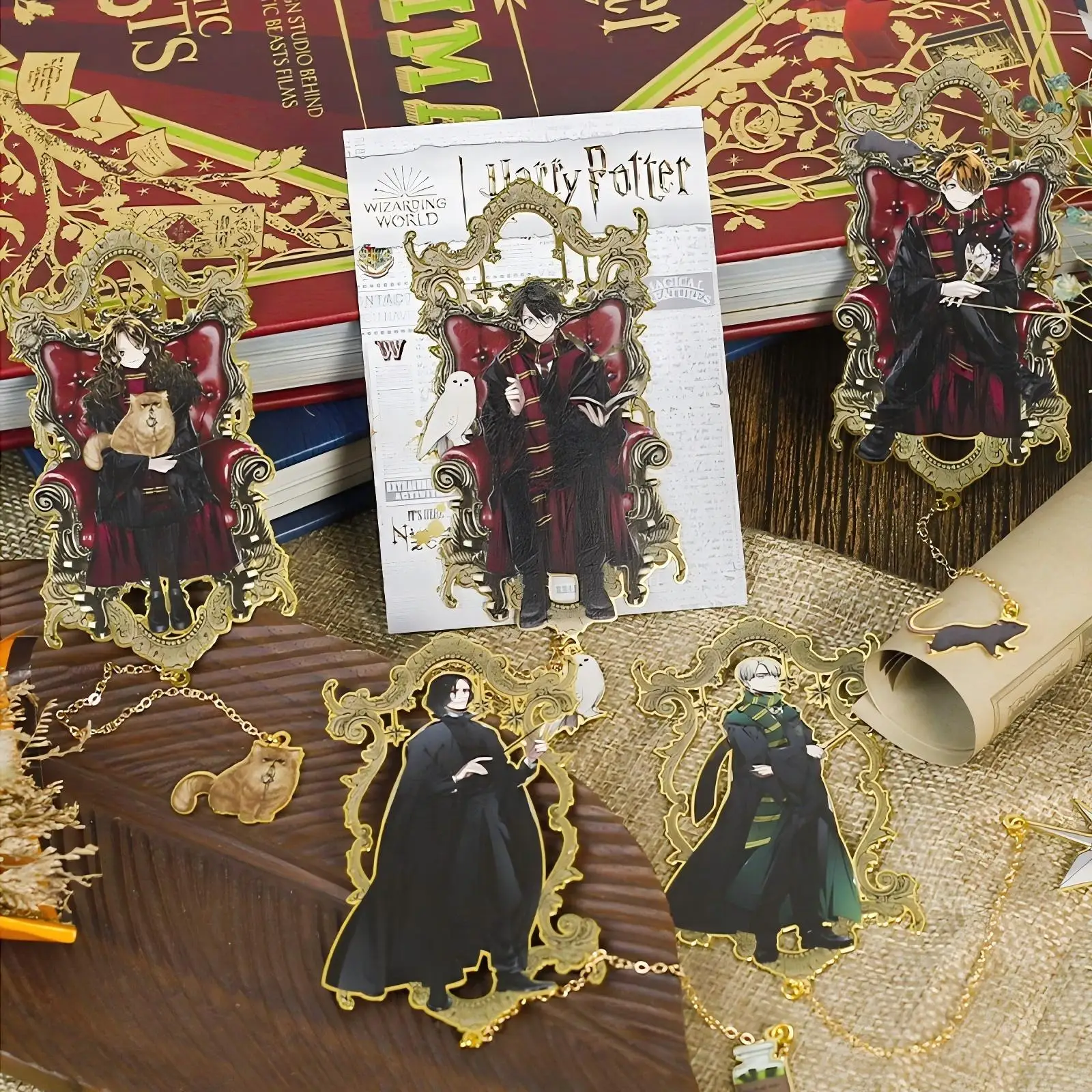 Marcapáginas de Metal genuino de Harry Potter, personaje de la Academia Mágica de la película, herramienta de lecturas Hermione Ronald, marcapáginas, regalos de recuerdo de seguidor