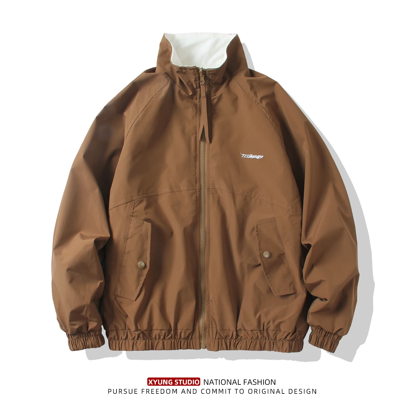 

Men's Outdoor Casual Sle Stand Collar Jaet Double Sided Fce Lined Thi Warm Cotton Coat Winter Cold Resistant Wear