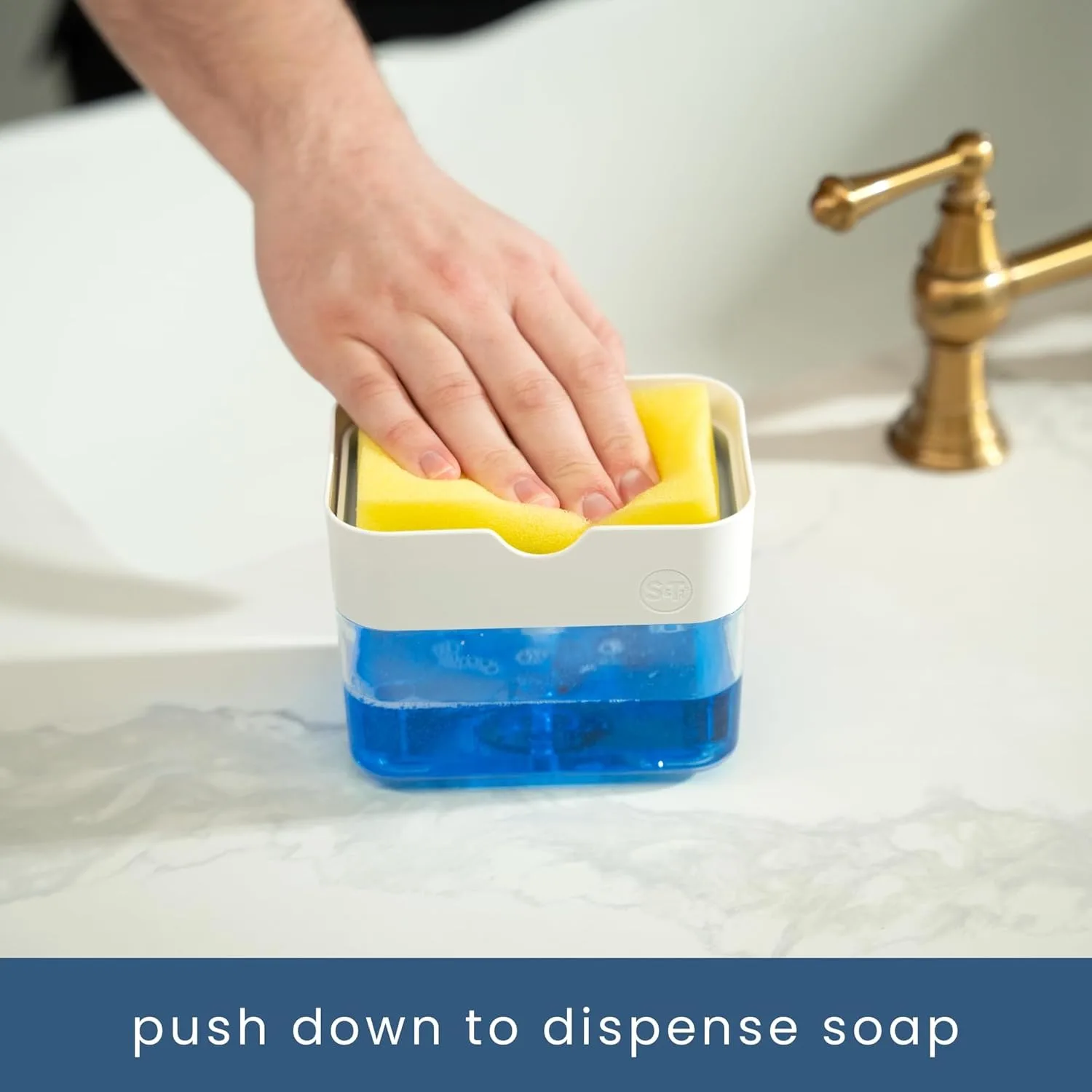 El dispensador de jabón para lavar platos del fregadero de cocina casero con soporte para esponja se utiliza para almacenar y dispensar agentes de limpieza de líquidos vi