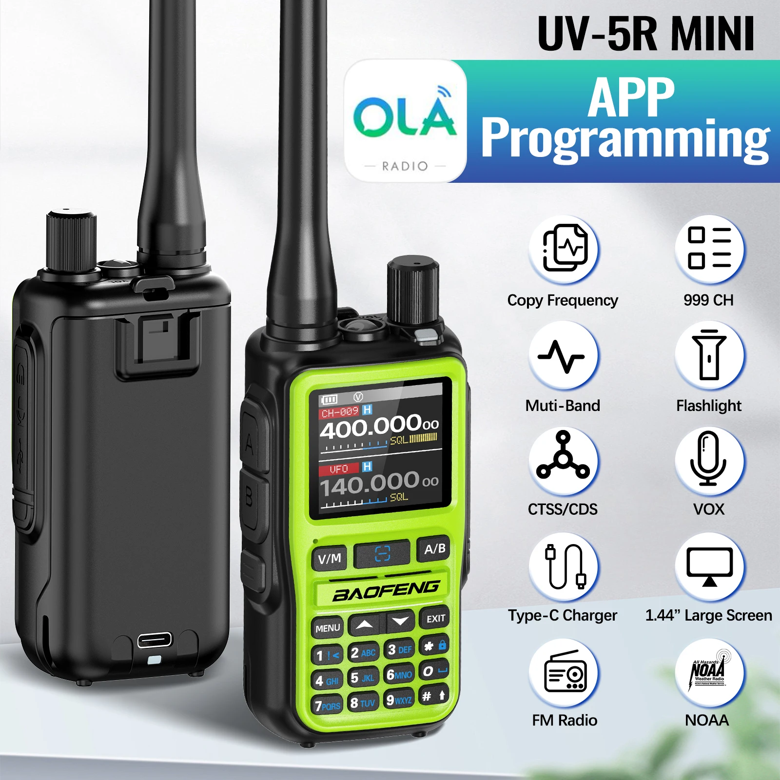 BAOFENG UV-5R جهاز اتصال لاسلكي صغير رباط هوائي بلوتوث برمجة نسخة لاسلكية تردد 999CH كامل النطاق طويل المدى راديو اتجاهين