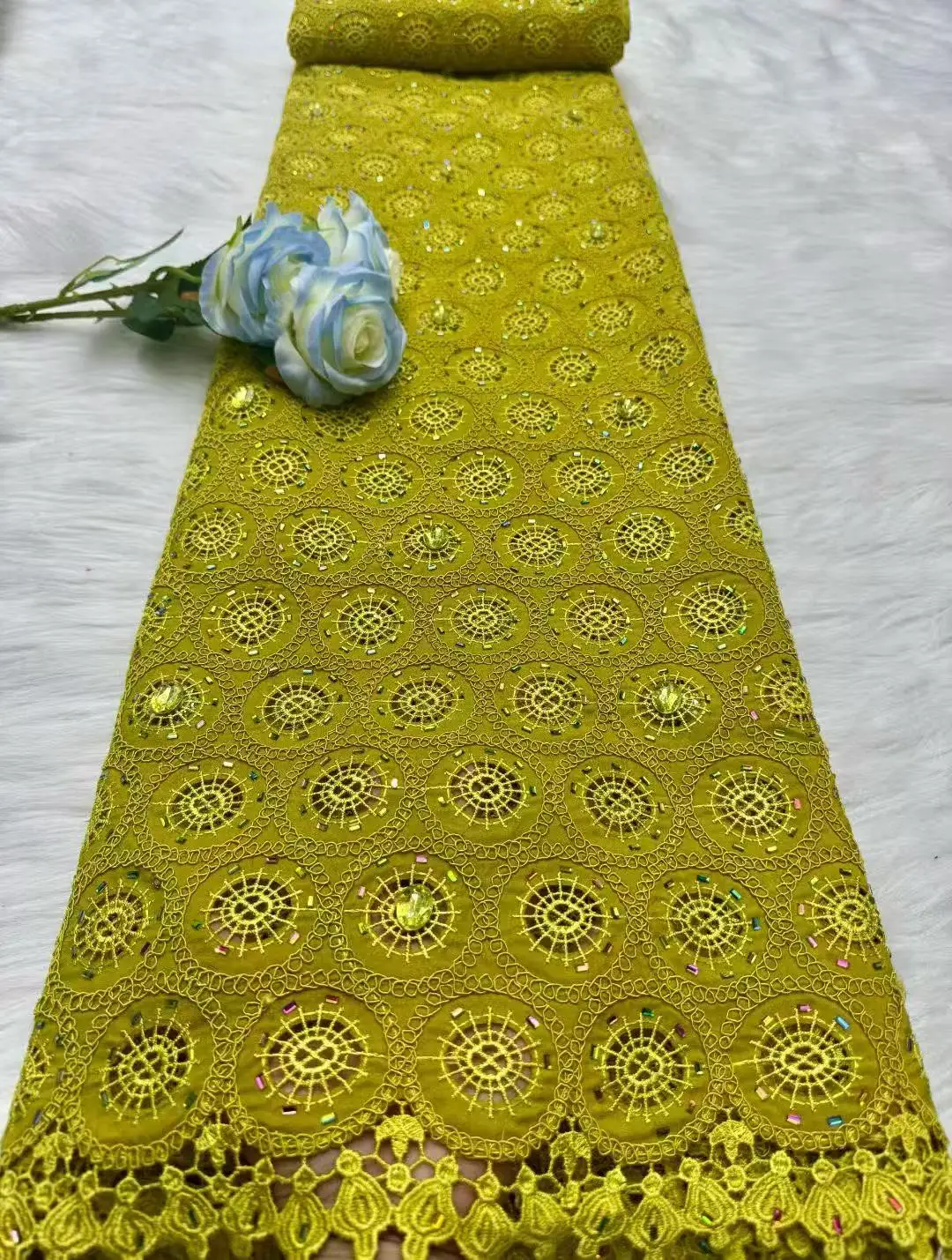 

High Quality African Guipure Water Soluble Nigerian Lace Fabric Beaded Embroidery Tulle Stones Wedding Party Dress Sewing 2026