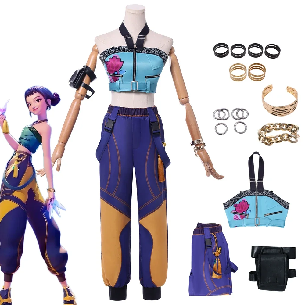 アニメ-kpop-デーモンハンターズ-ゾーイ-コスプレ衣装-ガールズ-トップス-パンツ-フルセット-ロック-パンク-パフォーマンス服-ハロウィン衣装