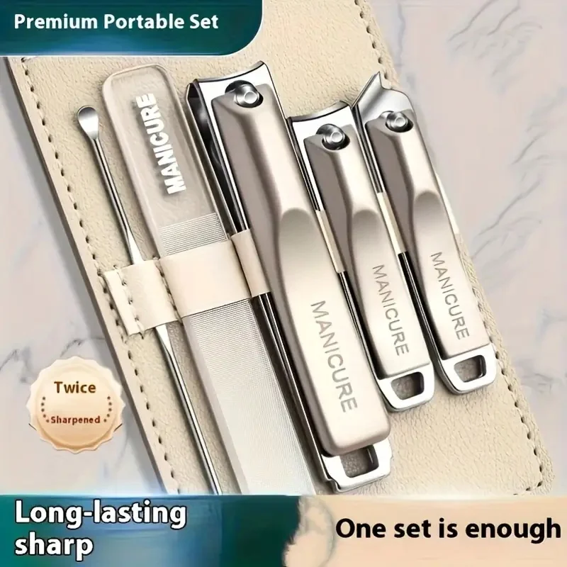 5pcs Professional Manicure and Pedicure Kit Includes Nail Clipper Nail File and Ear Pick Portable Storage Case Tool