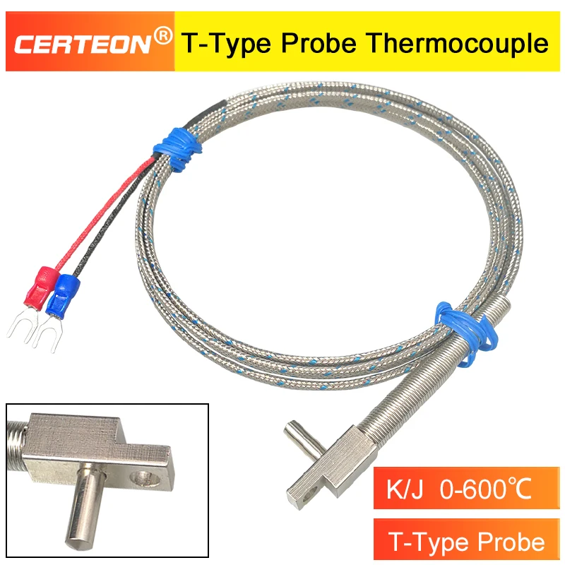 K/T Type T-Shape Temperature Sensor for Injection Mold Flow Plate, High Temperature Probe Cable Hot Runner Thermocouple