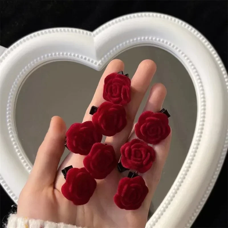 Korean Red Velvet Rose Hair Clips for Women Small Flower Hairpins Girls Elegant Hair Clip Pin Barrettes Wedding Hair Accessories