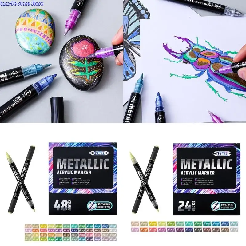 

Double Ended Liquid Acrylic Marker Metallic Paint Pen for Card Making Journaling Drawing on Paper Stone Rock Glass