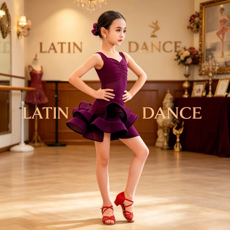 

Girls Professional Latin Dance Dress Kids Ballroom Tango Salsa Samba Performance Costume performance accessories dance wear
