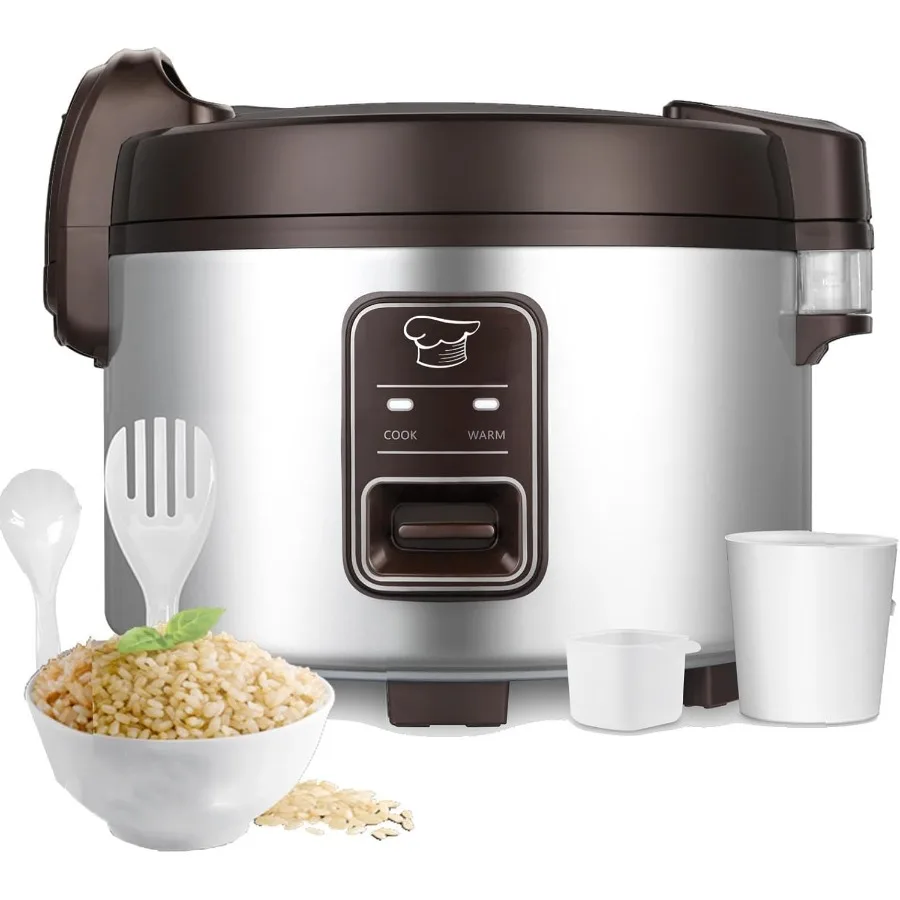 Olla arrocera comercial grande de 15,8 cuartos, 84 tazas cocidas, 32 tazas de arroz crudo, calentador de arroz eléctrico comercial para 60-70 personas con