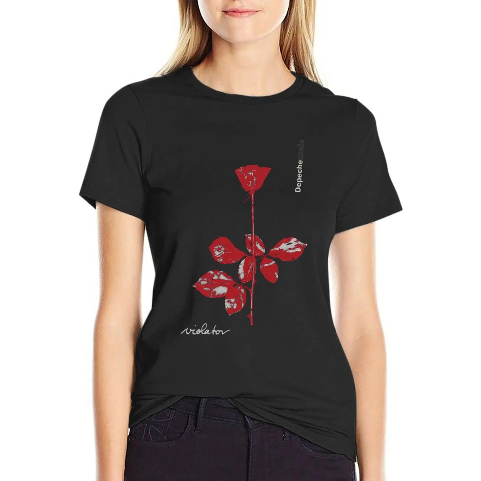 

Violator Red Rose DM Mode T-Shirt tees funny blacks plain plain t shirts for Women