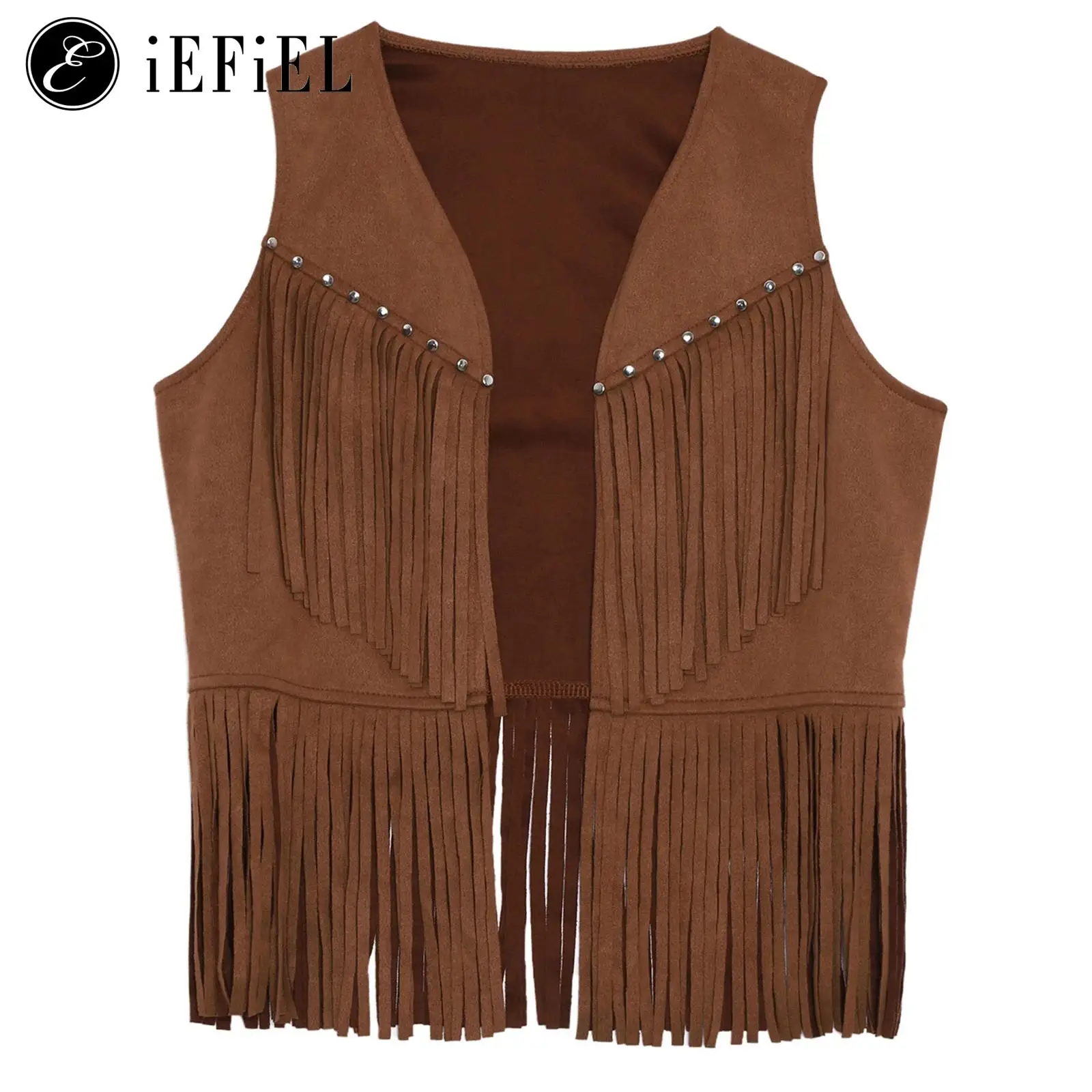 

Unisex Cowgirls Cowboys Western Redeo Costume Faux Suede Sleeveless Tassel Waistcoat Fringe Vest Top Festival Mini Jacket