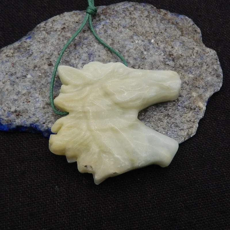 Natural Amazonite Carved Horse Head Pendant Bead,Semiprecious Fashion Jewelry, Necklace Accessories, 42x40x8mm, 23g