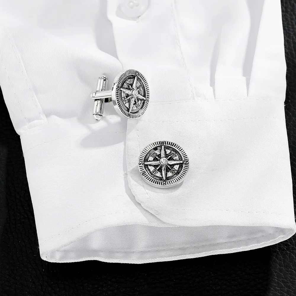 High Quality Luxury Compass Cufflinks Gift For Men Eight Pointed Star Cufflinks Business Party Cuff-Links Shirt Button