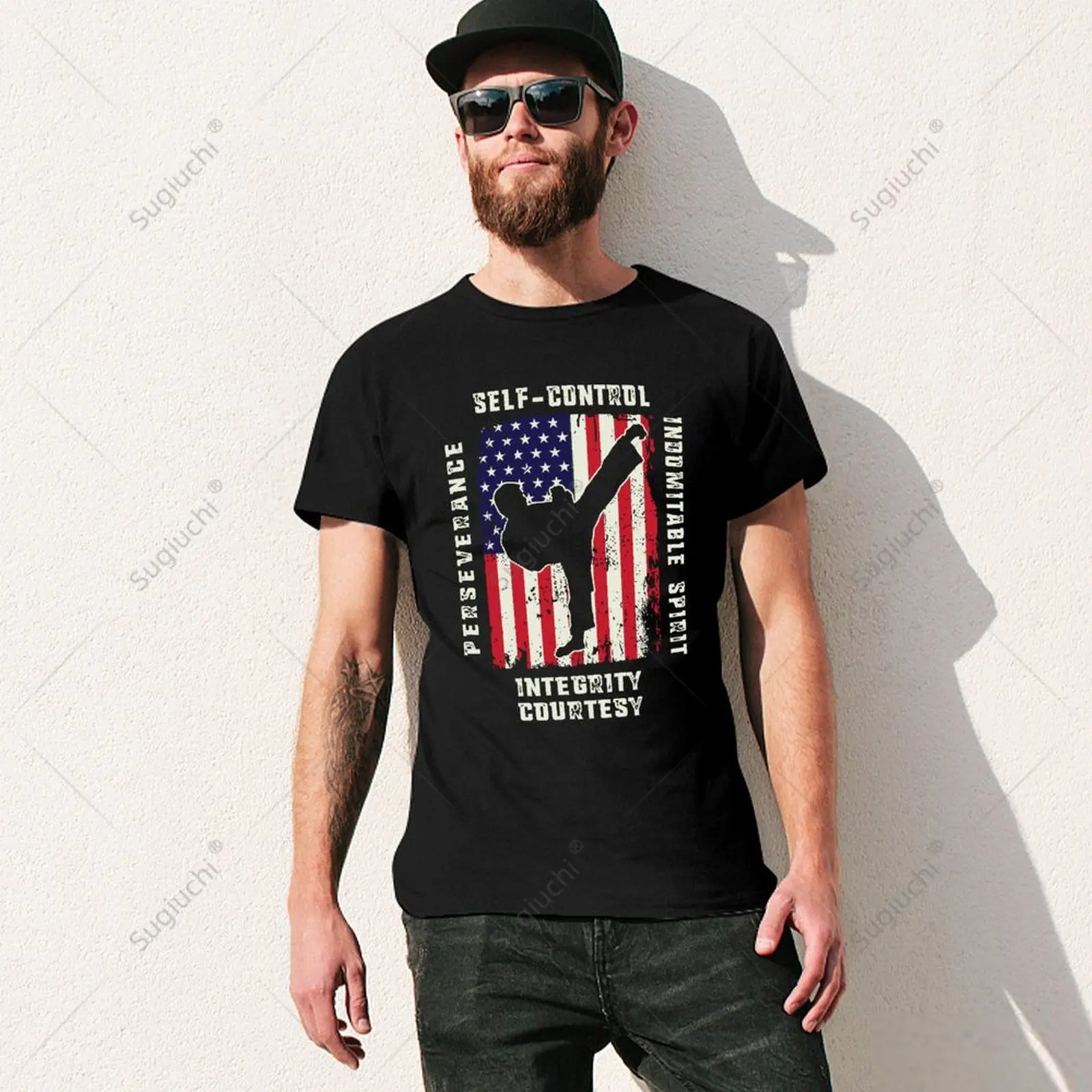 Unisex Men American Flag Taekwondo Gift  Tae Kwon Do Martial Tshirt Tees T Shirts Women Boys 100% Cotton T-Shirt