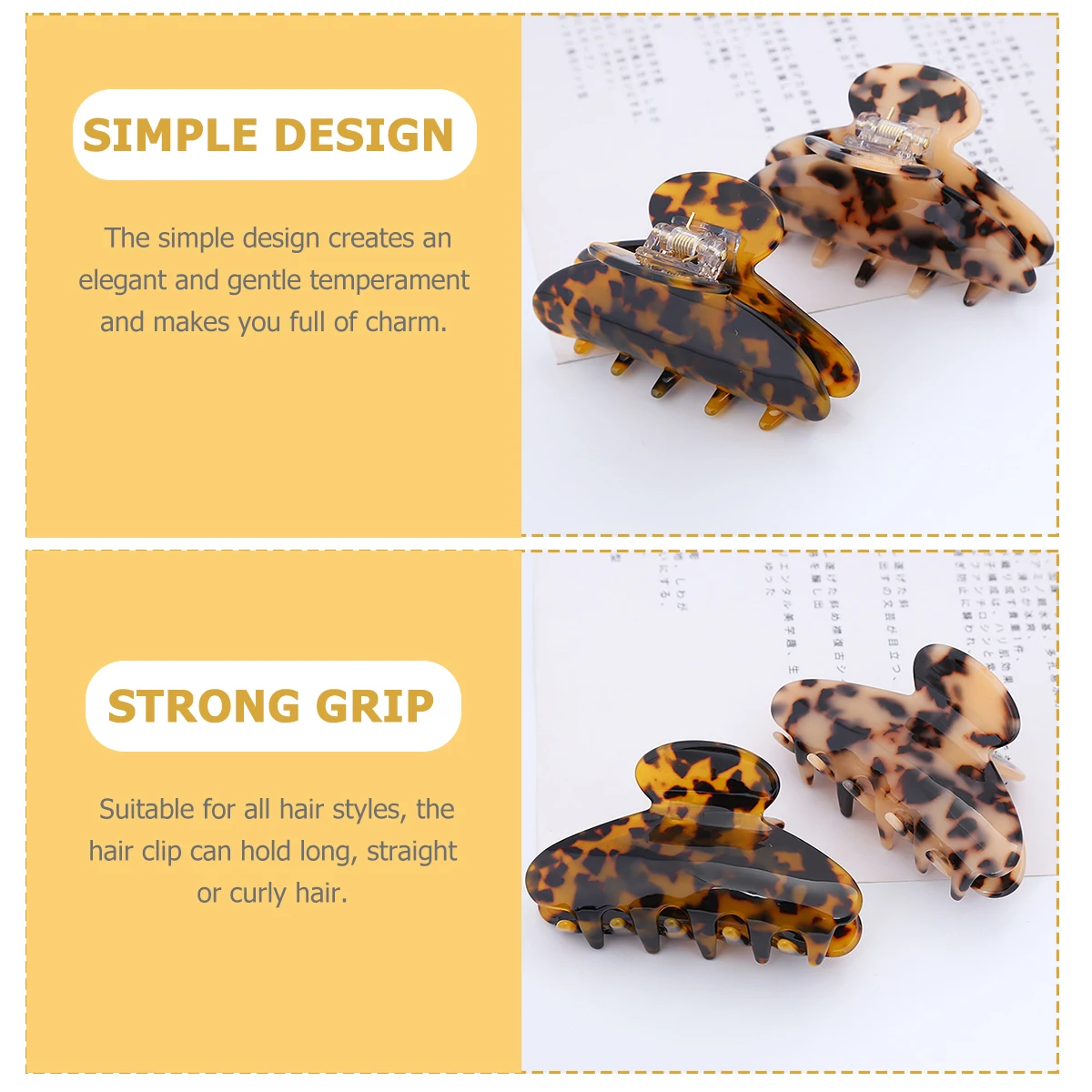 

2Pcs Retro Claw Clamp Acetate Sheet Durable for All Styles Suitable Various Occasions Women Jaw Clips Hair Decor Clasp Ornament