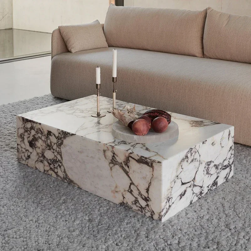 Natural Marble  Calacatta Viola Coffee Table, Model Villa Living Room Art Luxury Stone Square Side Tea Desk