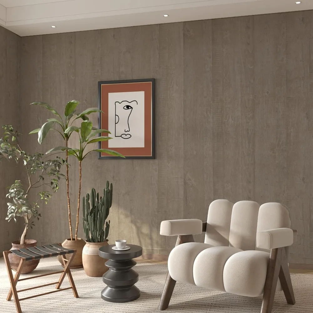 ورق جدران من الفينيل عريض جدًا من خشب البلوط الرمادي، قابل للتقشير واللصق، ورق اتصال خشبي فاتح، تصميم فتحة دليل الهواء، لمسة نهائية غير لامعة