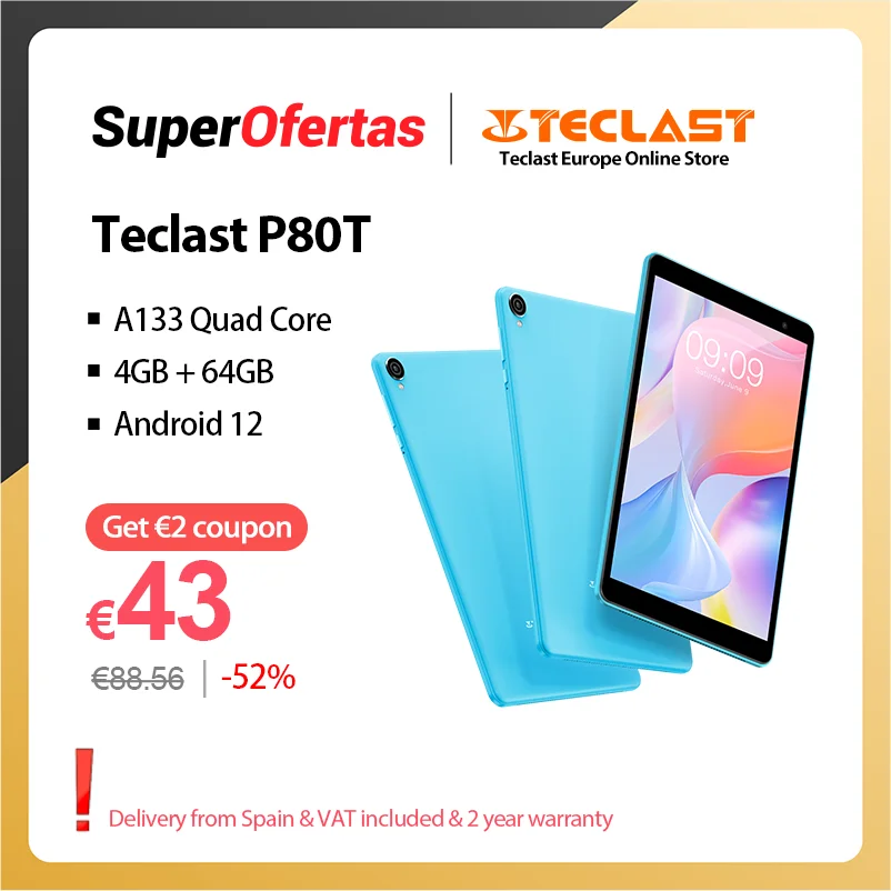 Teclast P80T 8 inch Tablet Android 11 3GB RAM 32GB ROM Wi-Fi 6 BT5.0 Type-C A133 Quad Core Kids Tablets