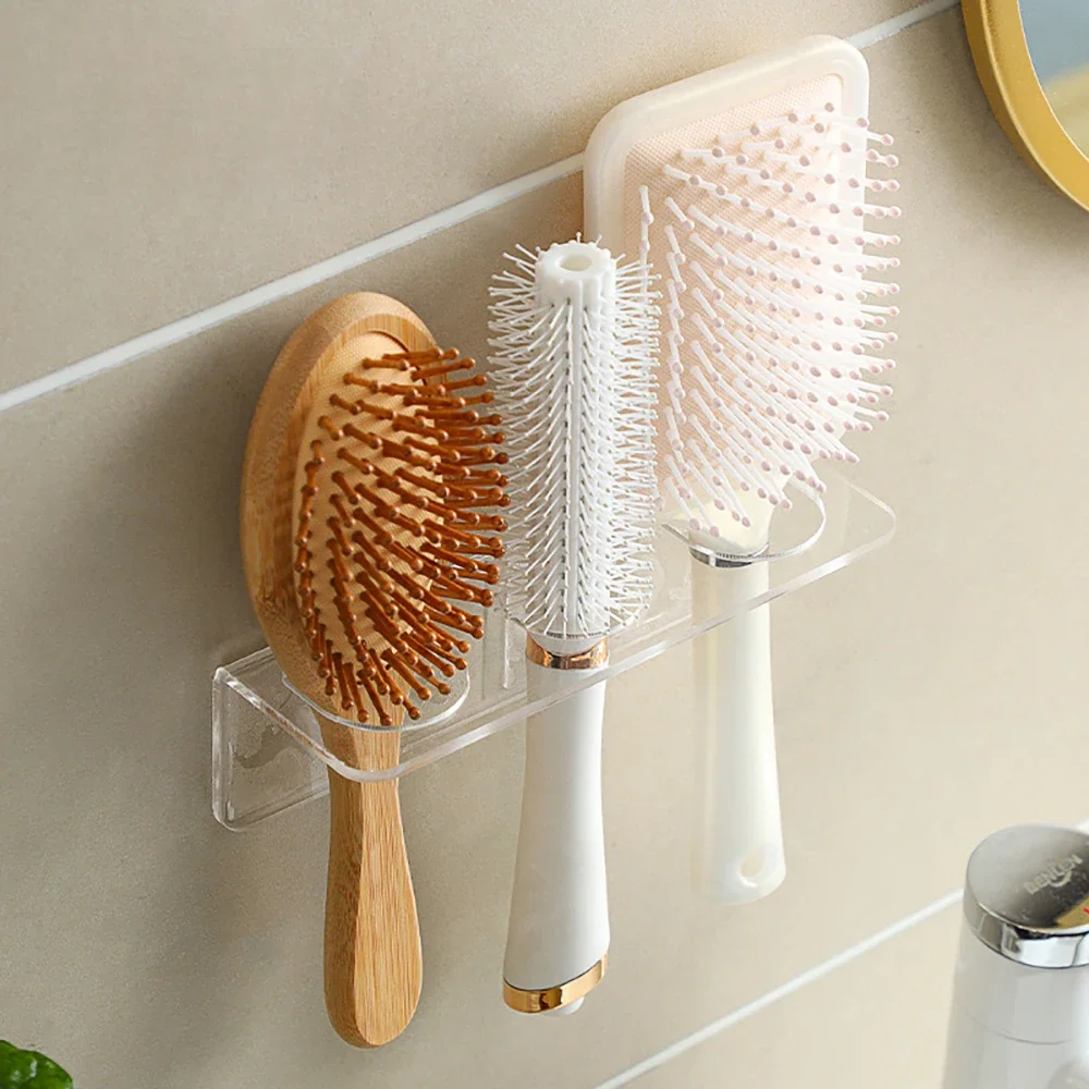 Acrylic Comb Holder Organizer Storage Shelf Clear Transparent Wall-Mounted Hair Brushes Rack Bathroom Accessories Home Shelves