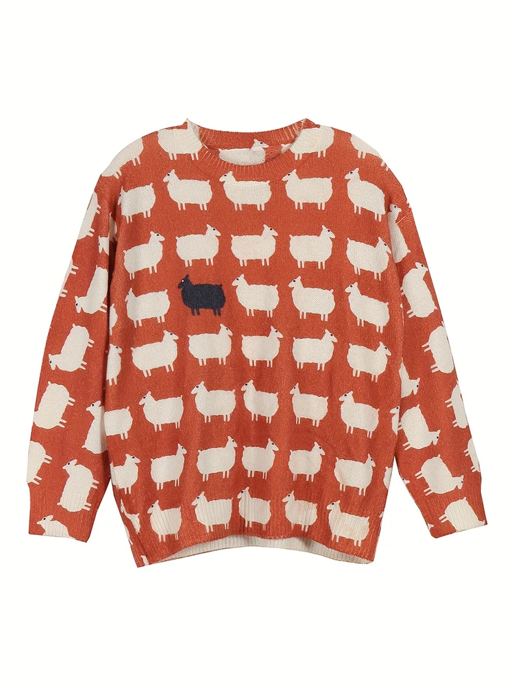

Women's plus Size 3D Sheep Pattern Crew Neck Pullover Sweater Casual Long Sleeve Knitted Sweater for Autumn And Winter