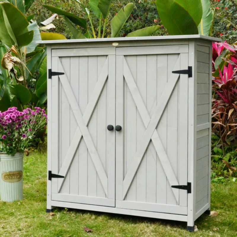 Outdoor storage cabinet, tools, glove box, multi-function rainproof solid wood courtyard, garden balcony, shovel, multi-layer