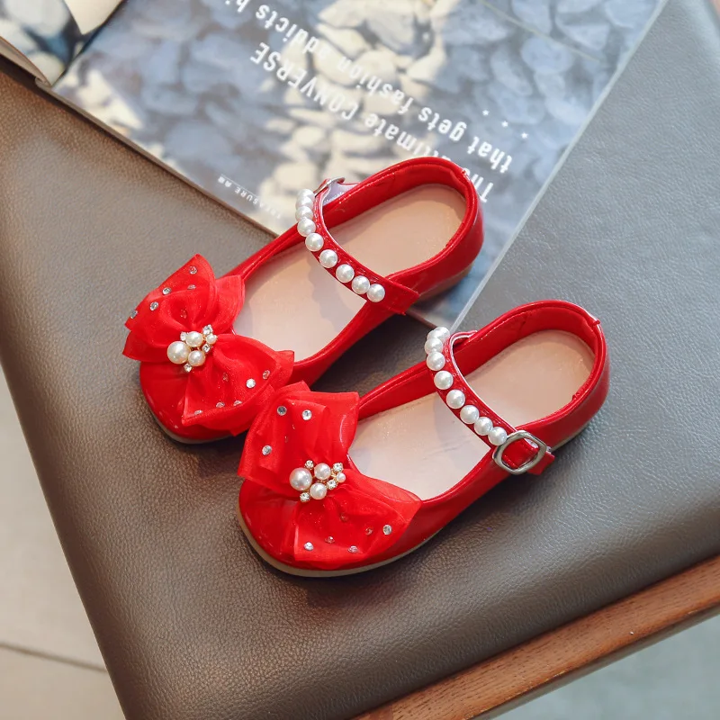 

Children Fashion Mary Janes for Party Wedding Shows Casual Breatheable Soft Pearls 2023 Kids Shoes Versatile Soft Simple Flats