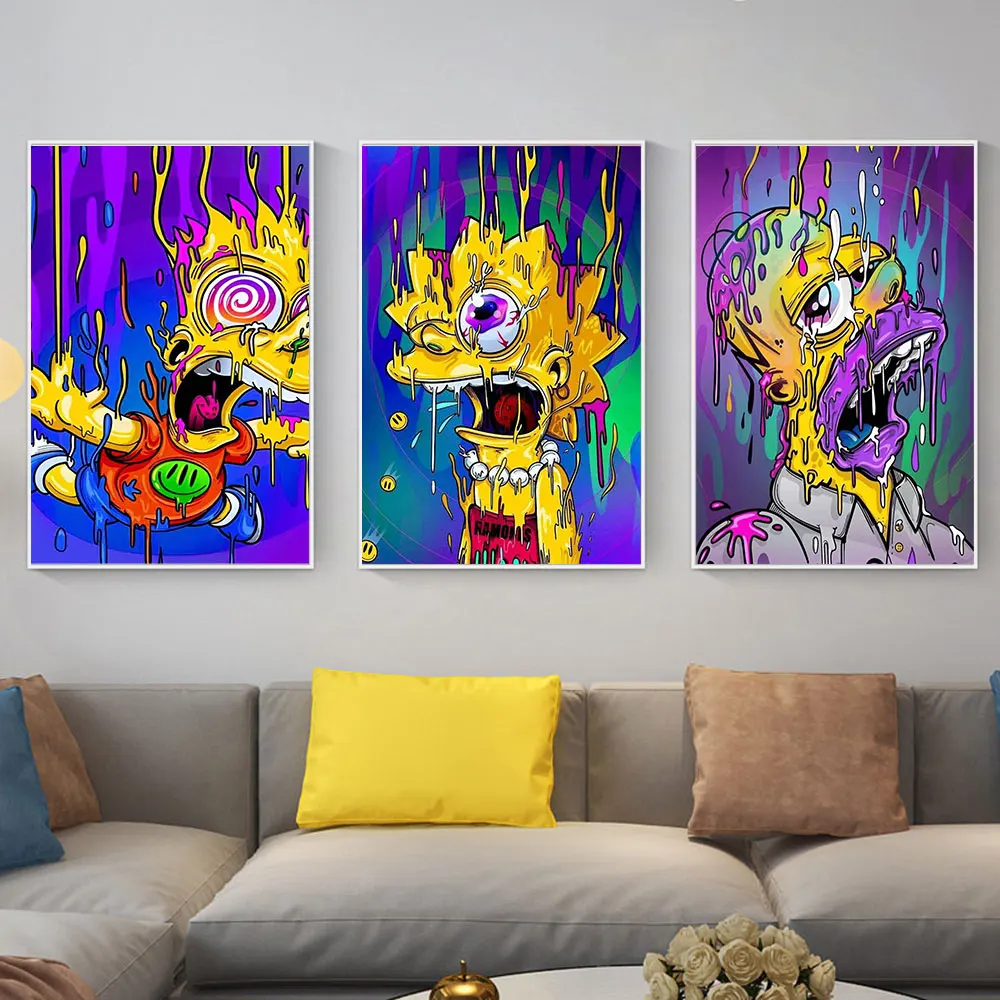 Disney Popular Cartoon Characters Interesting The Simpsons Painful Fear Wall Art Canvas Poser Halloween Decoration Gifts