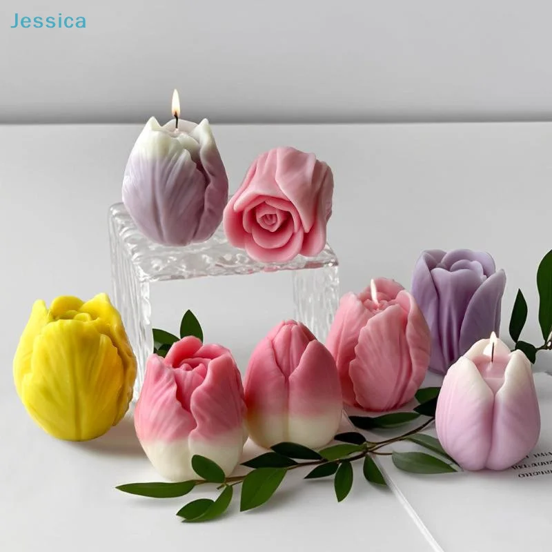 ♥ Blumen Tulpe Silikonform handgemachte Duftkerze Gips Harz Formen hausgemachte Kekse Schokolade Süßigkeiten Backwerkzeug