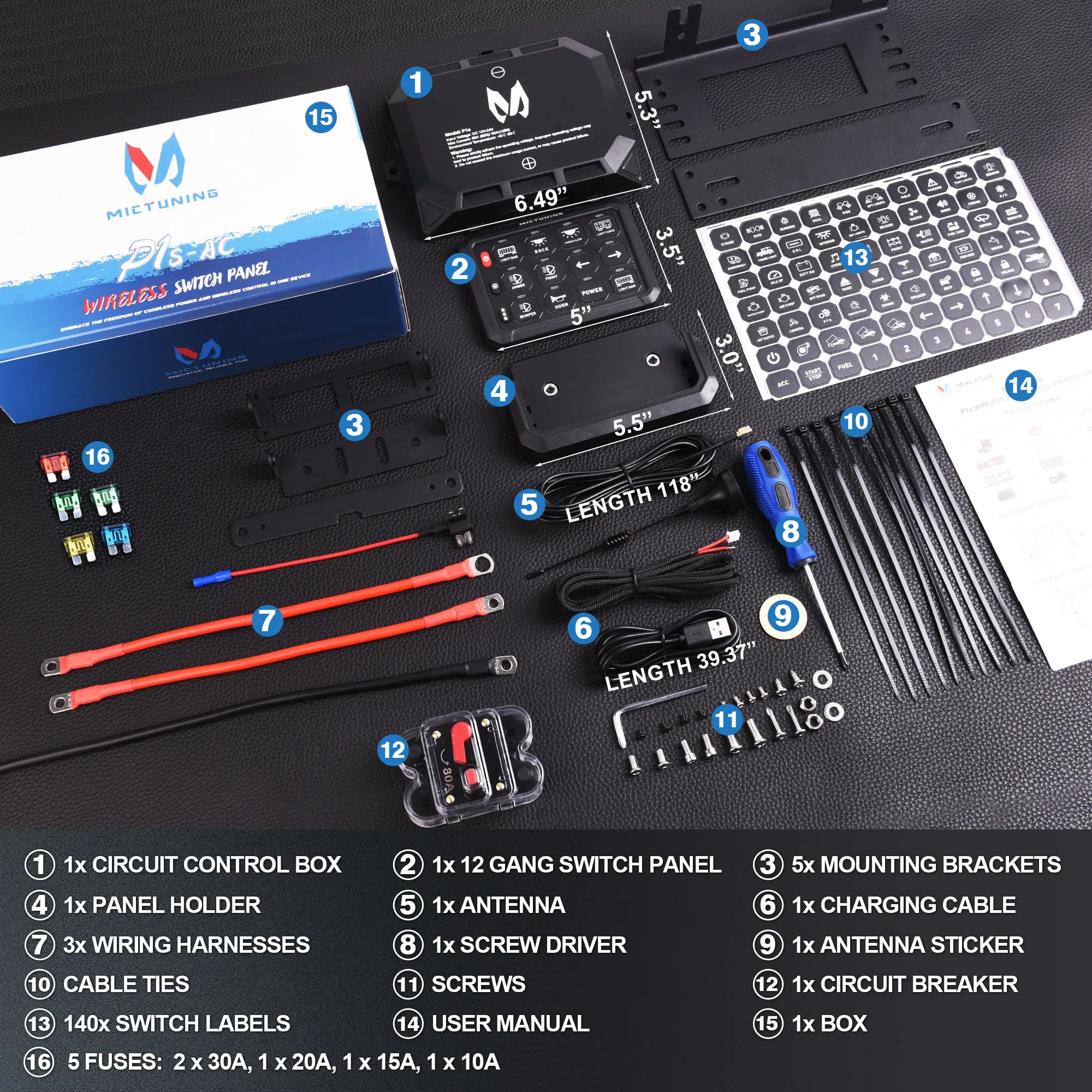 12 Gang Universal Switch Panel, Wireless Cordless, Adjustable RGB Colors Brightness, Multifunction Toggle Momentary Strobe