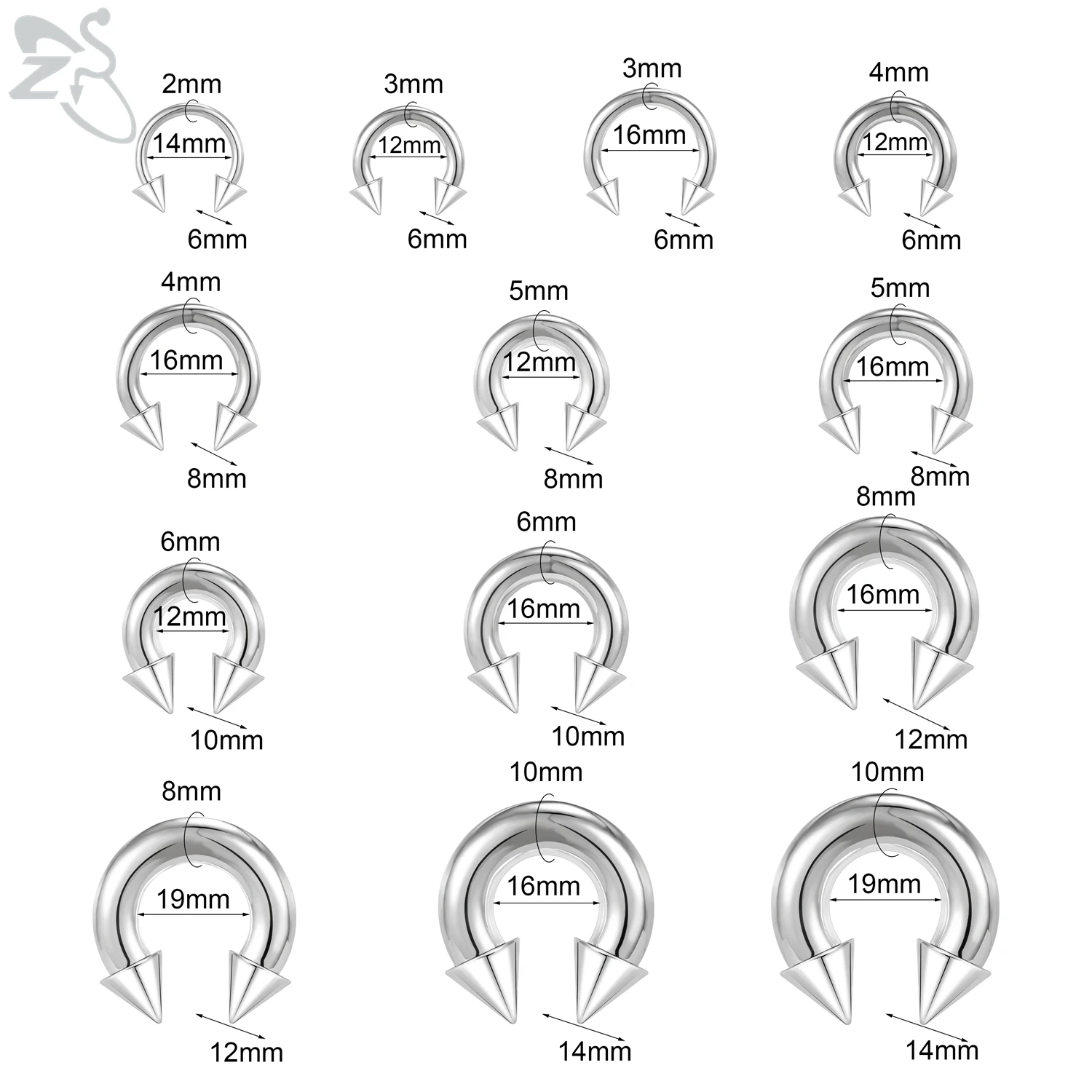 ZS 1PC 00/0/2/4/6/8G Spike Edelstahl Nasenring Für Männer Frauen Punk Große Gauge Septum Piercings Spike Ohr Flesh Expander – Detail 1
