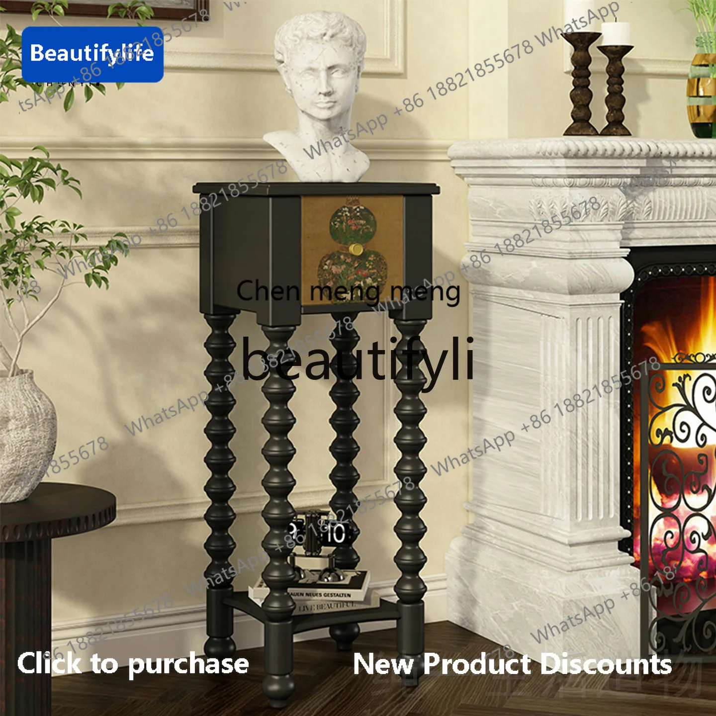 

cqy New Chinese Style Solid Wood Flower Stand Vintage Corner Flower Pot Rack Indoor Multi-layer Storage Rack Decoration