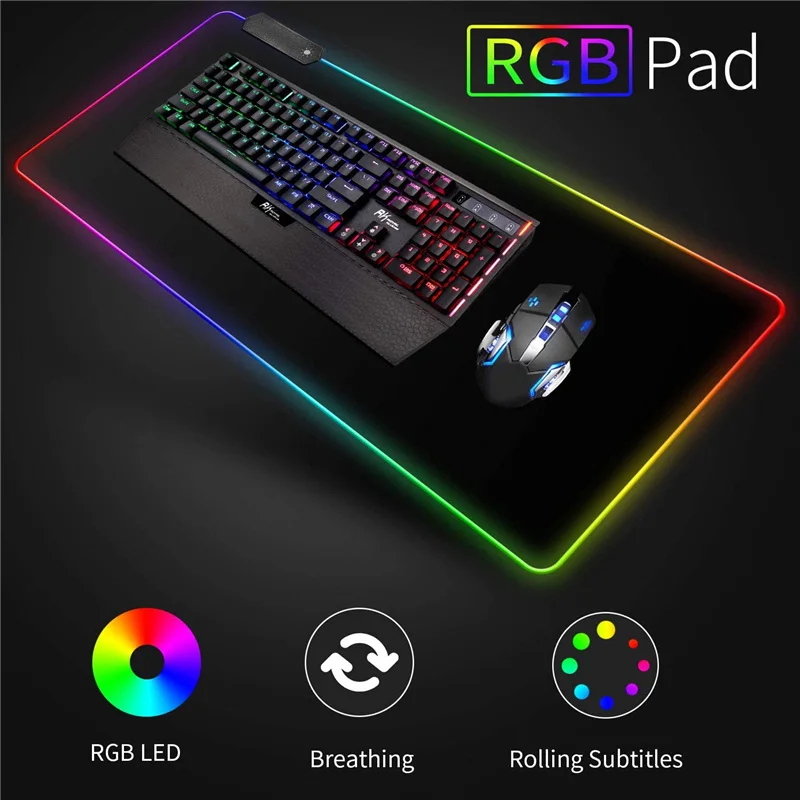 RGB Gaming Mouse Pad Large Size Colorful Luminous for PC Computer Desktop 7 Colors LED Light Desk Mat Gaming Keyboard Pad