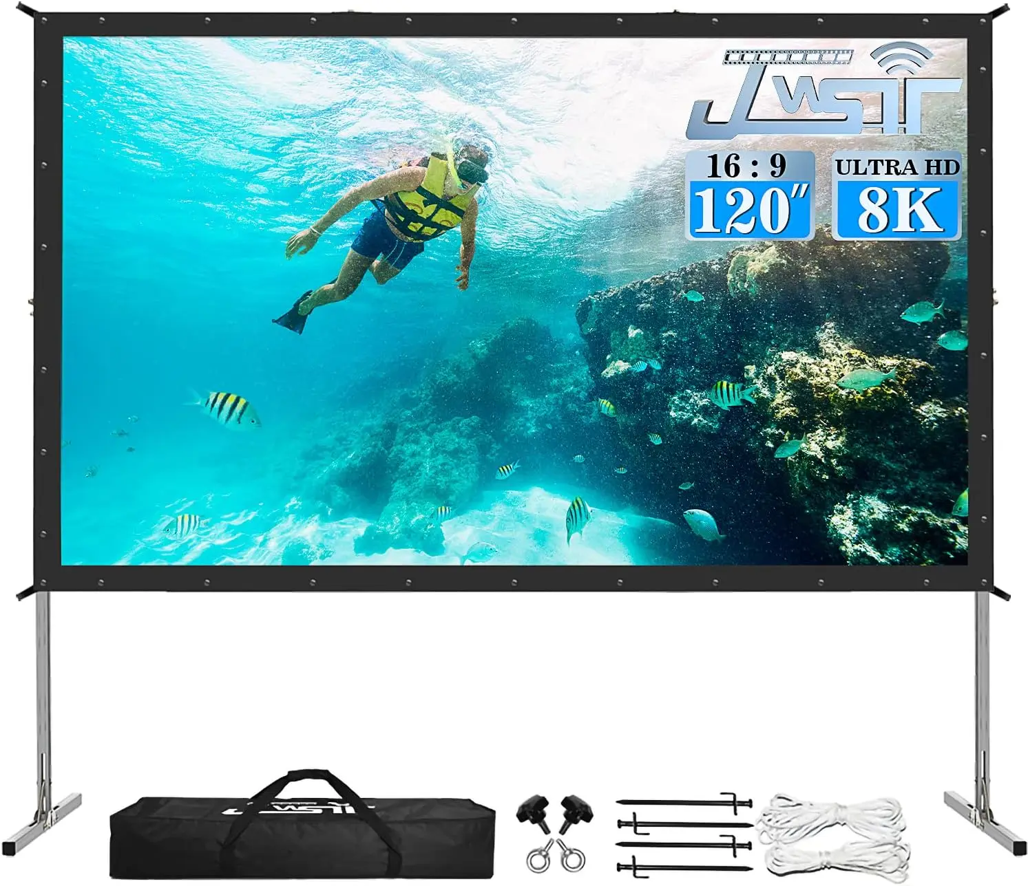 

120 inch Outdoor Projector Screen with Stand, Portable 16:9 Movie Screen for Backyard, Easy Setup with Carry Bag