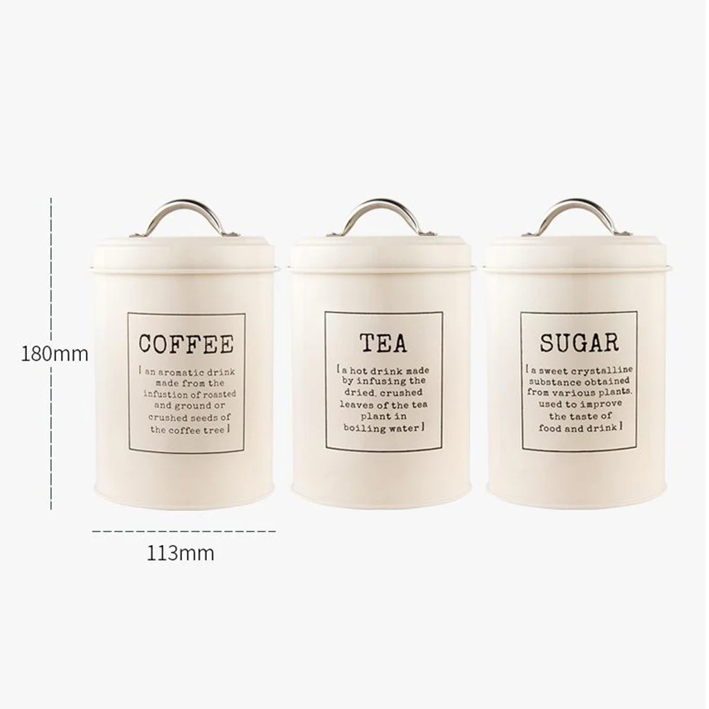 Coffee Sugar Container Sets Decor Lid Farmhouse Set of 3 Metal Tea Coffee Sugar Storage Jars Canister Bin Pot Kitchen Container