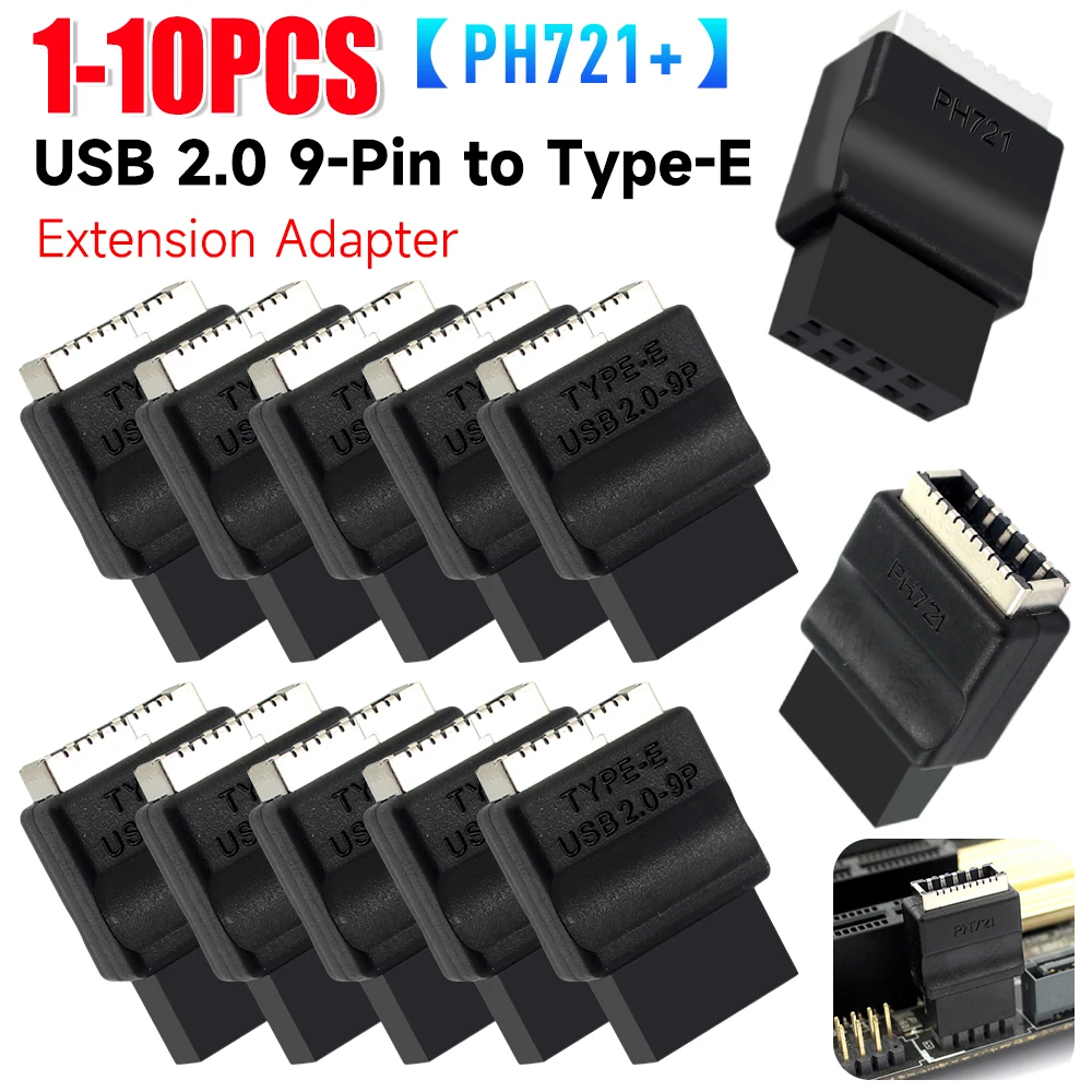 1-10PCS Motherboard USB 2.0 9-Pin To Type-E Front Panel Header TYPE-E Interface Header Adapter for Desktop PC Motherboard
