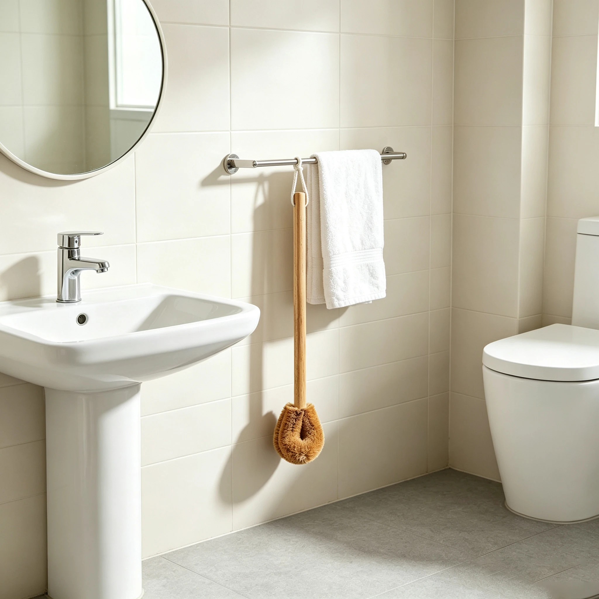 

F2 Bathroom No Dead Spots Toilet Brush Soft Bristles Wooden Toilet Brush Natural Coconut Toilet Cleaning Brush Bathroom Brush