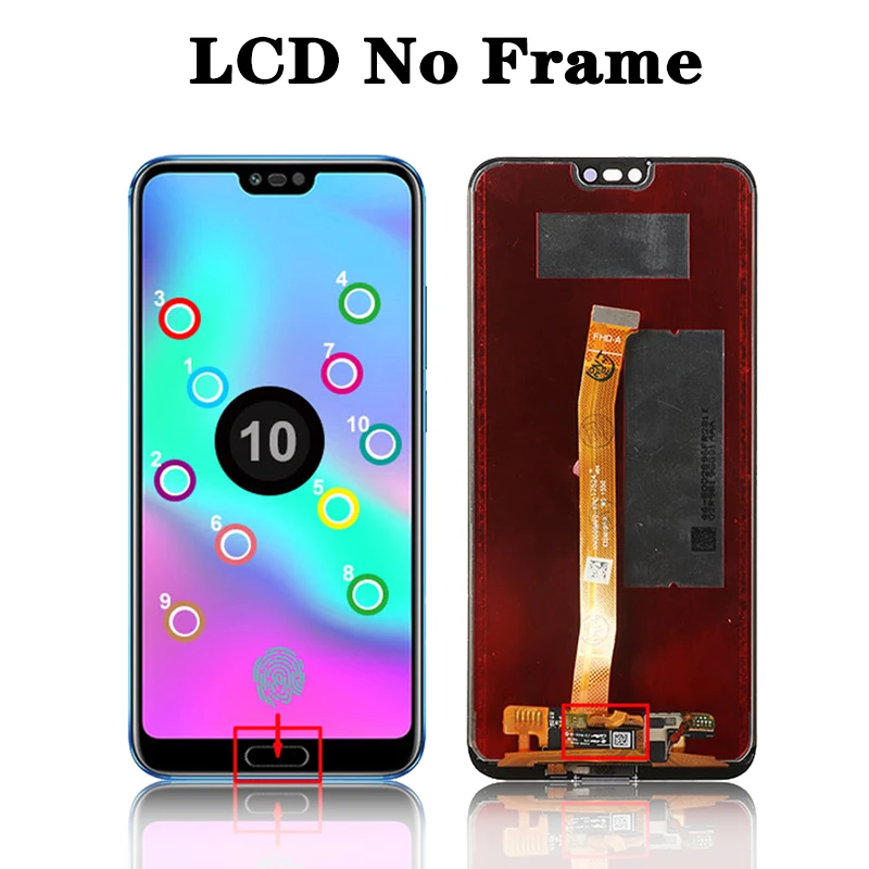 100% Test with Fingerprint 5.84\'\' for Huawei Honor 10 LCD COL-L29 L19 AL10 TL10 Touch Screen Digitizer Assembly Repair Part