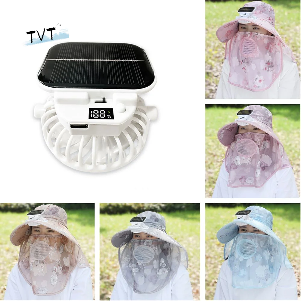 

Digital Display Screen Solar Fan Visor Hat Breathable Mesh Integrated Shawl Wide Brim Sun Cap 3 Modes Adjustable