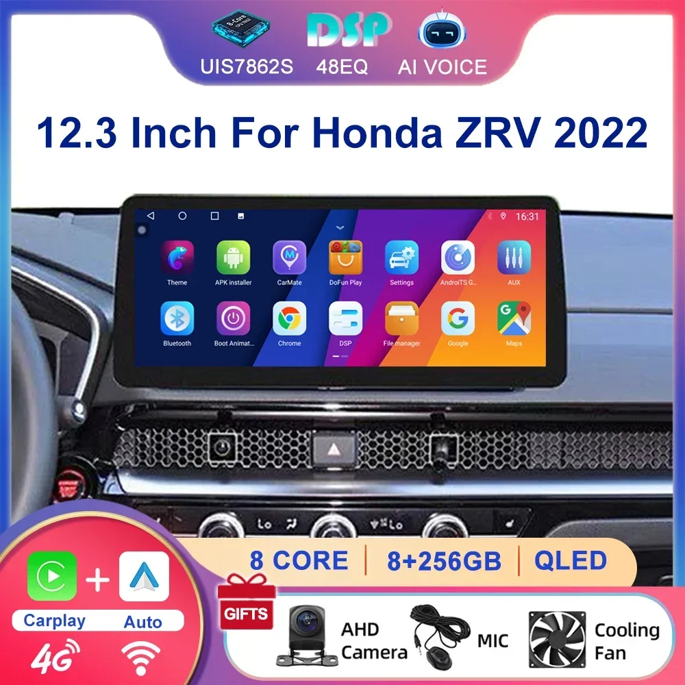 12.3'' Touch Screen Carplay Auto Audio GPS Navigation Car Multimedia Autoradio Radio Android Stereo Player For Honda ZRV 2022
