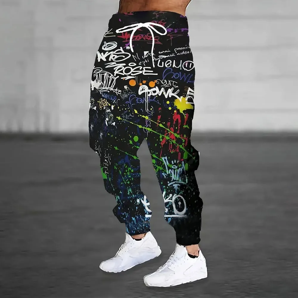 American Men's Autumn Letter Animal Graffiti Print Soft and Comfortable Drawstring Pants Outdoor Urban Casual Jogging Pants
